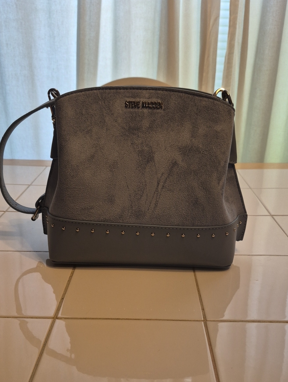 Steve Madden Light Blue/Gray Suede-Trim Crossbody Bag